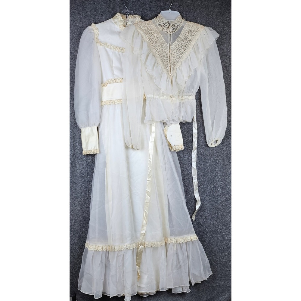 Lorrie Deb Gown Set Womens 3/4 Vintage Victorian Lace Sheer Ivory Two-Piece